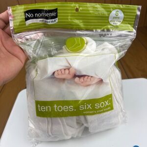 No‎ Nonsense Women's White Crew Socks 6 Pairs Shoe Size 4-10